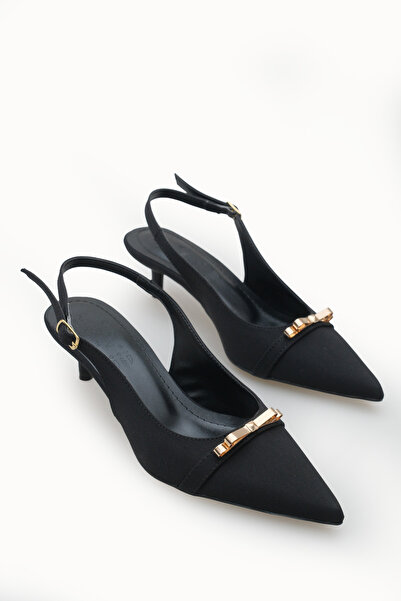 Riccon Women's Pointed Toe Open Back Thin Heeled Shoes 0012205 Matte Black