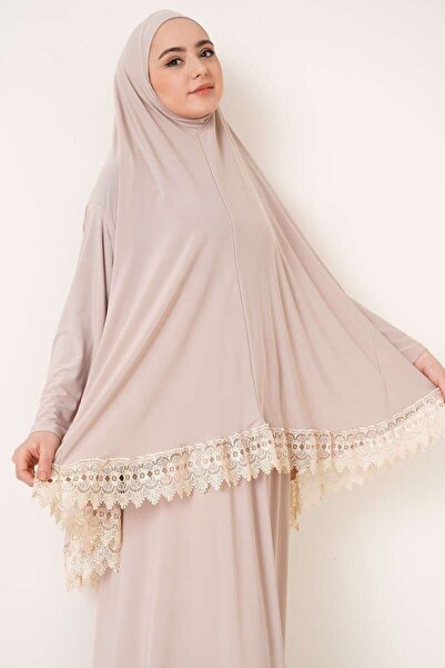 İSTANBULSTYLEMODA 2-Piece Set Lace Prayer Clothes Skirt and Souffle Beige