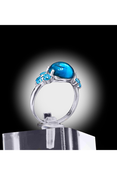 Yıldırım Mavi DoğalTaş Detaylı 925 Ayar Gümüş Kadın Yüzük – Zarif ve Işıltılı...
