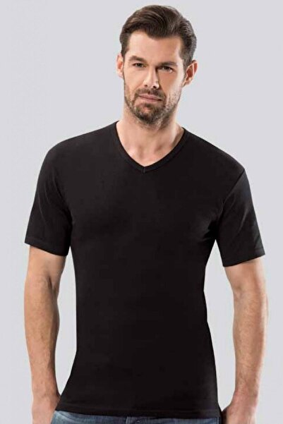 Anıt 5 Pieces Men's V-Neck Short Sleeve Undershirt Ribbed Fabric Cotton (Ribb...