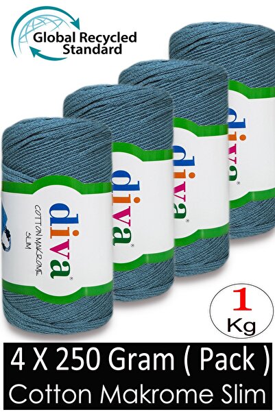 Diva İplik (4 x 250 г) - 1 кг - 2 мм - Бавовняна макраме нитка для сумок 2000...