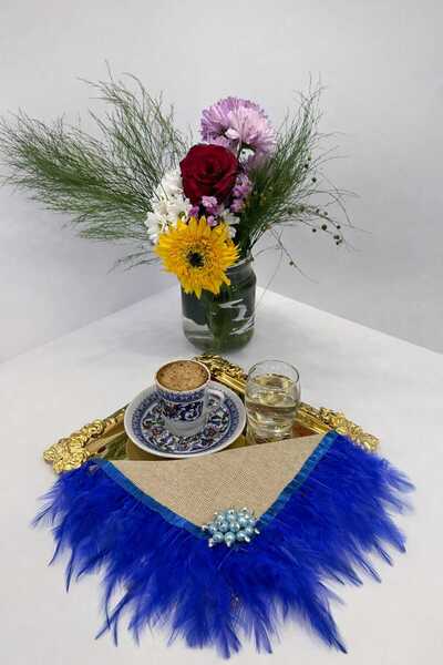 shop İnci Taşlı Tüylü Kahve Yanı Sunum Peçetesi