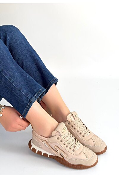STUMBANNG Huer Beige Nubuck Lace-Up Sports Shoes