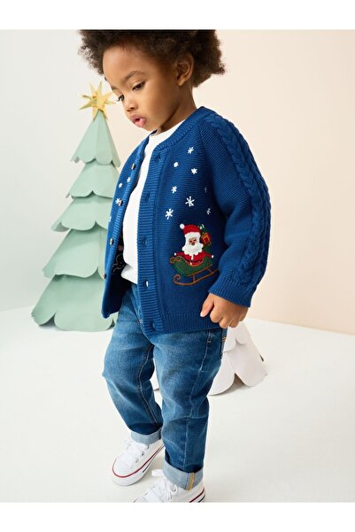 Next Baby Navy Blue Patterned Christmas Cardigan