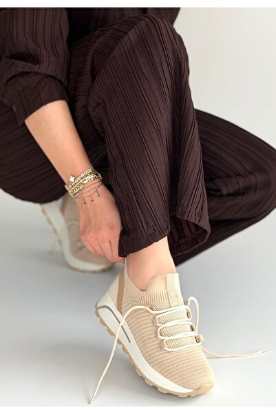 STUMBANNG Feort Beige Knitwear Lace-Up Sports Shoes
