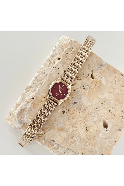 Vesce Atelier Köşaklı Gold Watch Claret Red