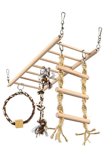 Trixie Hanging Bridge for Rodents with Toys, Wood, 35x15x15 cm