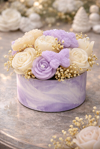 Bead El Yapımı Dekoratif Mum Çiçek Aranjmanı Taş Saksılı Hediyelik