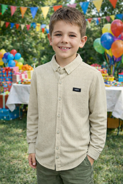 Yalçınoğlu Kids Boy's Waffle Textured Cotton Shirt Suitable for Holidays & Bi...