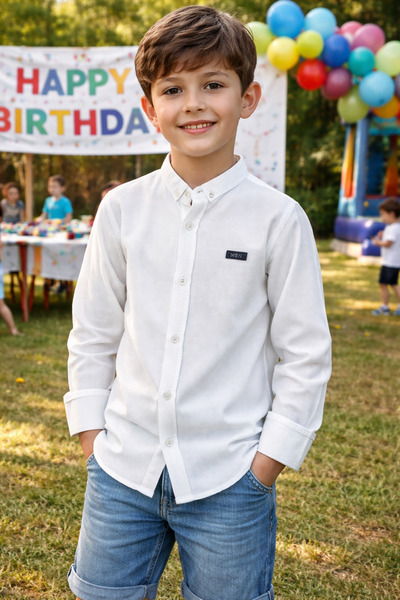 Yalçınoğlu Kids Boy's Waffle Textured Cotton Shirt Suitable for Holidays & Bi...