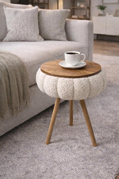 own home Papatya Teddy Kumaş Kaplamalı Ahşap Ayaklı Yuvarlak Zigon Sehpa , Ya...