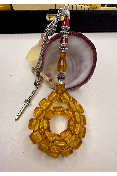 İskenderun Tesbihcilik Handcrafted Nakkaş İmame Fire Amber Prayer Beads, Glas...