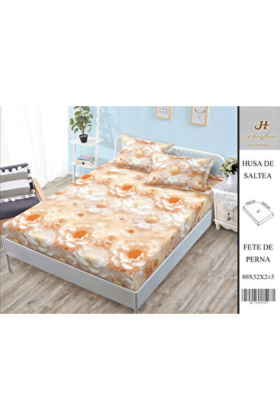 FIONNA.RO Husa Din Bumbac Satinat Cu Elastic Si Fete De Perna 160X200cm - Flo...