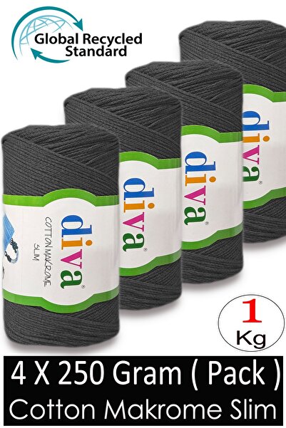 Diva İplik (4 X 250 Gr) - 1 kg - 2mm - Koton Macrame Bag Thread 2108 Anthracite