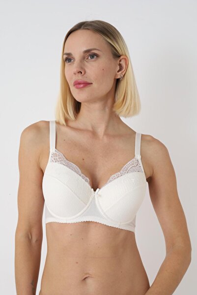 MODELLİFE Ekru Half Lace Unpadded Striped C Cup Bustier