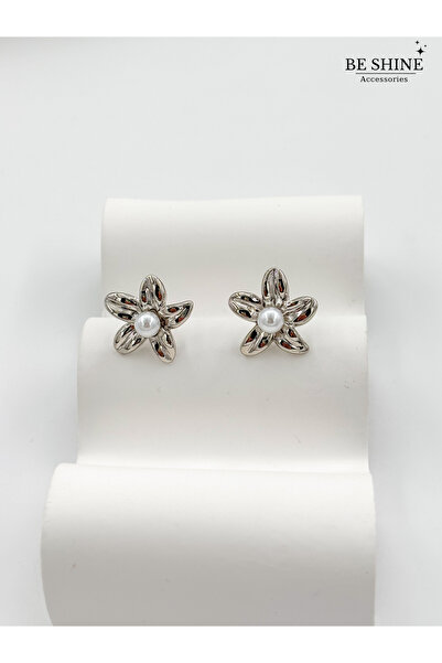 Be shine accessories Pearl Flower Silver Earrings