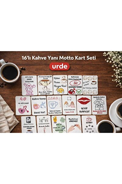 URDE 16'lı Kahve Yanı Motto Kart Seti 7x10 cm – Eğlenceli Türk Kahvesi Sunum ...