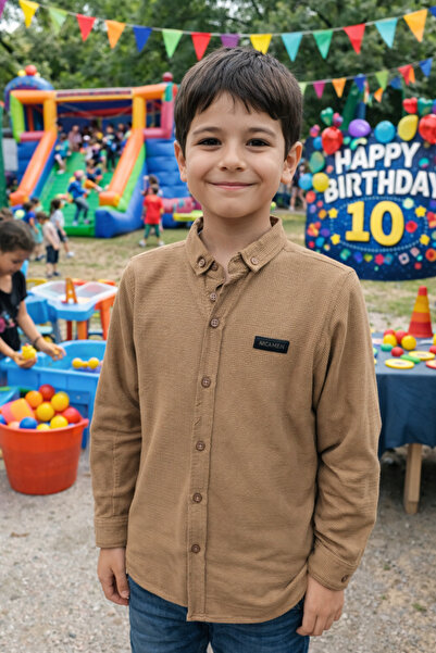 Yalçınoğlu Kids Boy's Waffle Textured Cotton Shirt Suitable for Holidays & Bi...