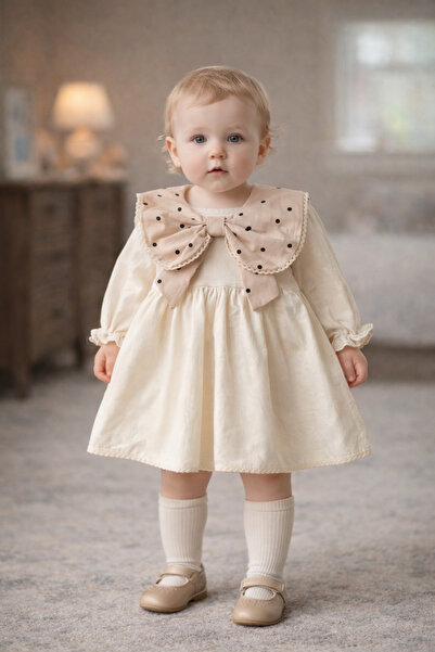 MODA Kız Bebek Büyük Fiyonk Yaka Detaylı Elbise