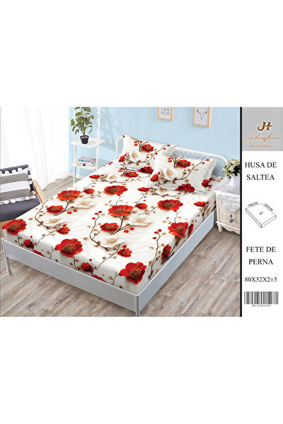 FIONNA.RO Satin Cotton With Stretchy And Pillowcases 160X200cm - White And Re...