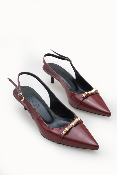 Riccon Women's Pointed Toe Open Back Thin Heeled Shoes 0012205 Burgundy Paten...