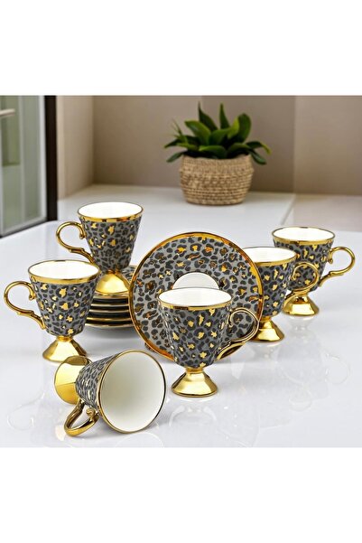 Kosova Çırağan Home Leopar Desen Ayaklı Türk Kahve Fincan Takımı