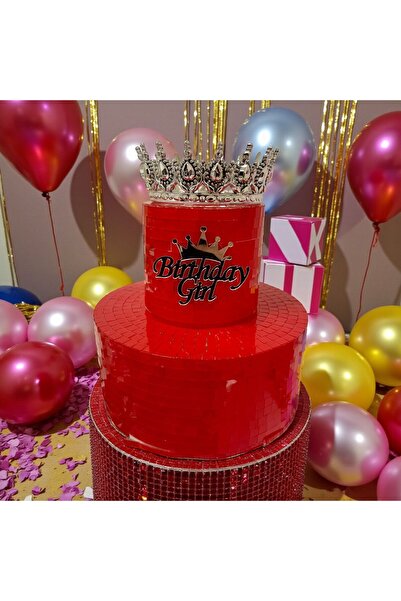 turkuaz parti Silver Birthday Girl Cake Decoration with Plexy Writing