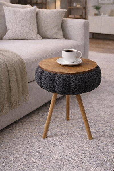 own home Papatya Teddy Kumaş Kaplamalı Ahşap Ayaklı Yuvarlak Zigon Sehpa , Ya...