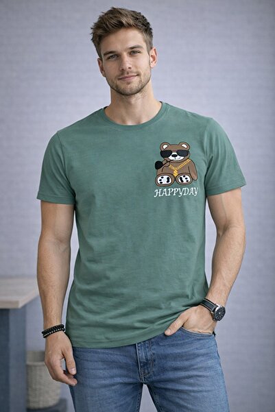 FOR MYSELF Bear Printed Round Neck Men's T-Shirt