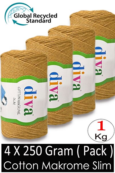 Diva İplik (4 x 250 g) - 1 kg - 2 mm - Памучна нишка за макраме 1974 Mustard