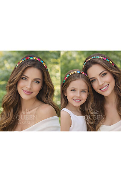 QUEEN AKSESUAR Crystal Candy Luxury Design Gold Gold Metal Crown Colorful Cry...