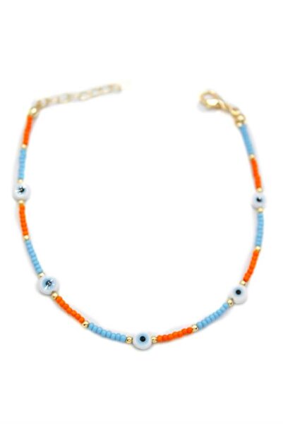 Mestore Evil eye beaded anklet - white