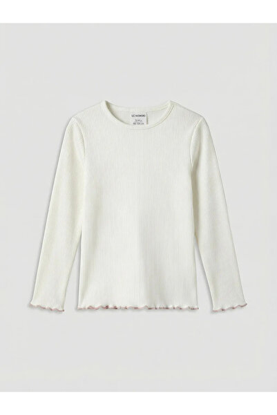 LC Waikiki Ecru bicycle collar girl's long sleeve t-shirt