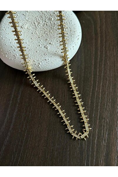 Fulyalia Aksesuar ZİRKON TAŞLI GOLD RENK ÇİVİ MODEL VİP KOLYE