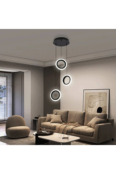 HAMER Modern triple-ring pendant light, black color, 125cm long, 3 lights, 25...