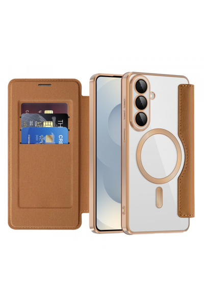 Techsuit MagSafe Case for Samsung Galaxy S26, Techsuit, SmartMag Book, Brown