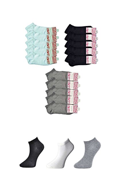 Mestore Black Gray and White Women's Ankle Socks 15 pairs