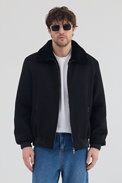 The Leather Craft Erkek Kaşmir Dış Yüzeyli Gerçek Kürk Astarlı Deri Detaylı L...