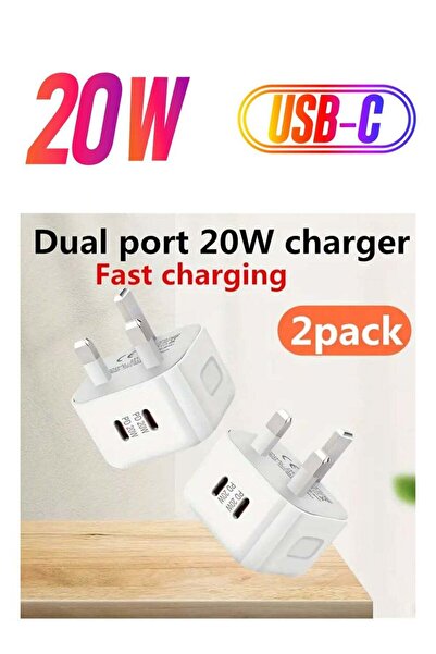 Shopi شاحن حائط سريع USB-C PD ثنائي المنافذ بقوة 20 واط - عبوة من قطعتين - مح...