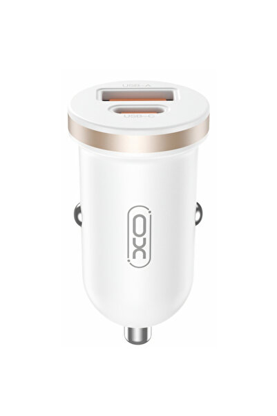 XO Design Car Charger CC56, 30W, 3A, 1 x USB-A - 1 x USB-C, White