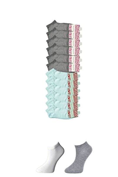 Mestore Gray and White Women's Ankle Socks 12 pairs