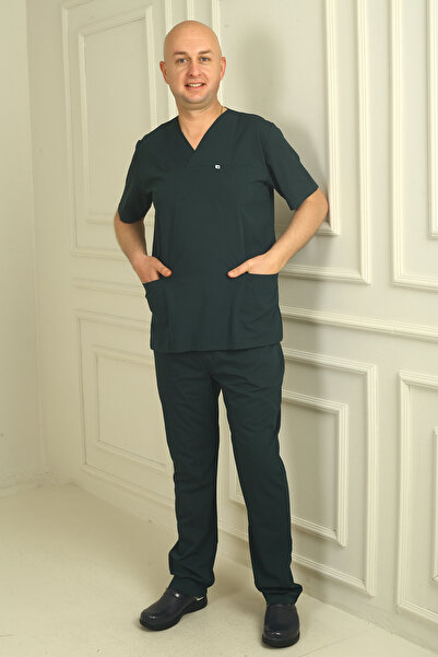 DENİZ İŞ Men's Envelope Collar Terycotton Scrubs Set - Petrol Green