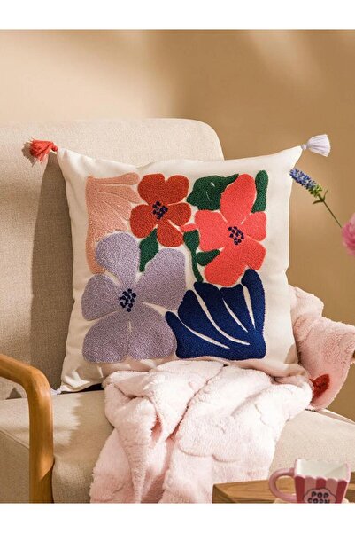 LC Waikiki Beige Floral Embroidered Cushion Cover 45X45 cm (S6)