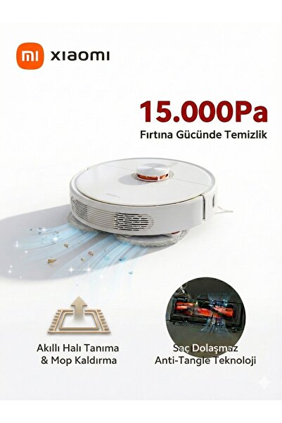 Xiaomi Hem Süpürüp Hem Silen 15.000 Pa Turbo Emiş Güçlü Robot Süpürge Leke Çı...