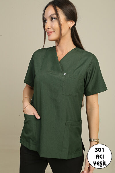 DENİZ İŞ Kadın Alpaka Tek Üst Scrubs - Acı Yeşili-301
