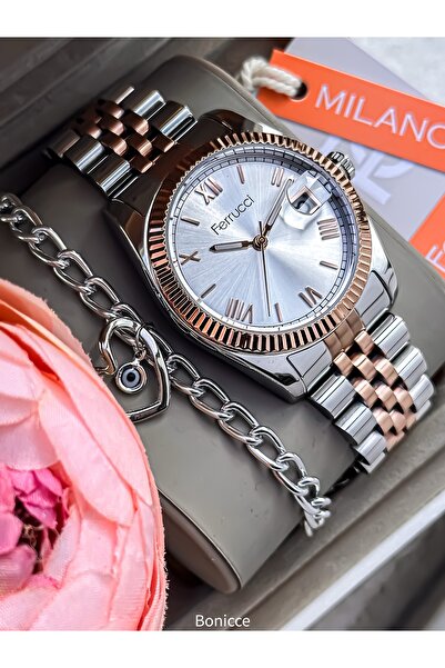 Ferrucci Women's Watch with Calendar, White Dial, in Stylish Box, Silver Rose...