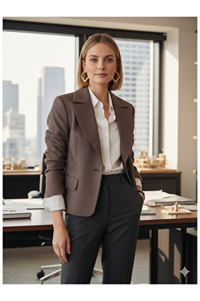 Namaste Vintage Brown Striped Slim Fit Office Style Short Jacket