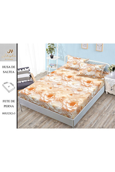 FIONNA.RO Husa Din Bumbac Satinat Cu Elastic Si Fete De Perna 180X200cm - Flo...