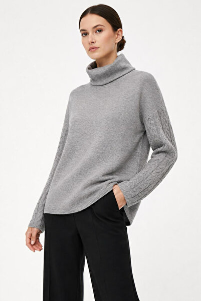 Digz fashion 100% Organic Wool Gray Degaje Collar Oversize Knitwear Sweater