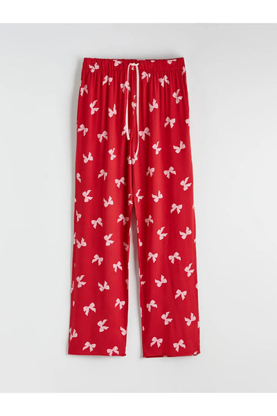 LC Waikiki Red Shirt Collar Bow Printed Women's Pajama Set